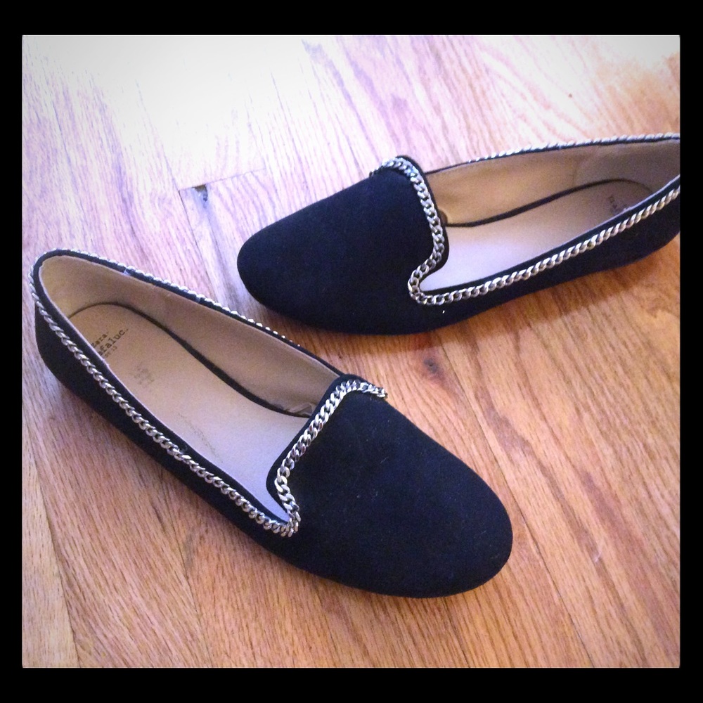 Zara loafers with silver chain 8.5