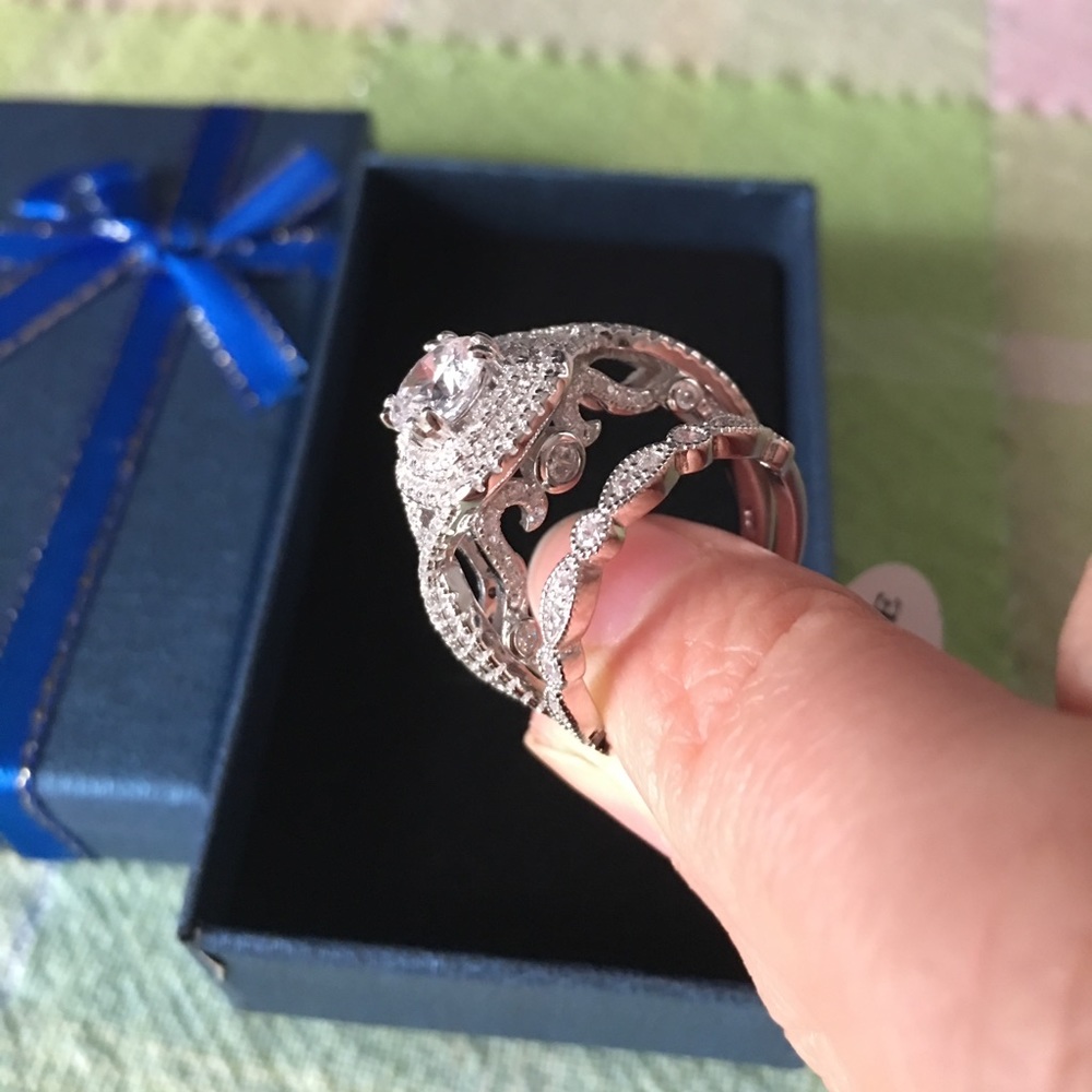 💕2pcs Real 925 silver engagement ring wedding set - Picture 3 of 4