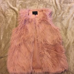 FAUX FUR VEST WITH FAUX LEATHER SIDE PANELS