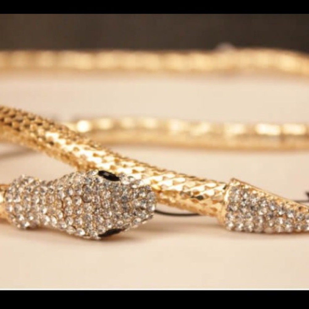 Gold Rhinestone Bling Snake Necklace π π - Picture 3 of 7