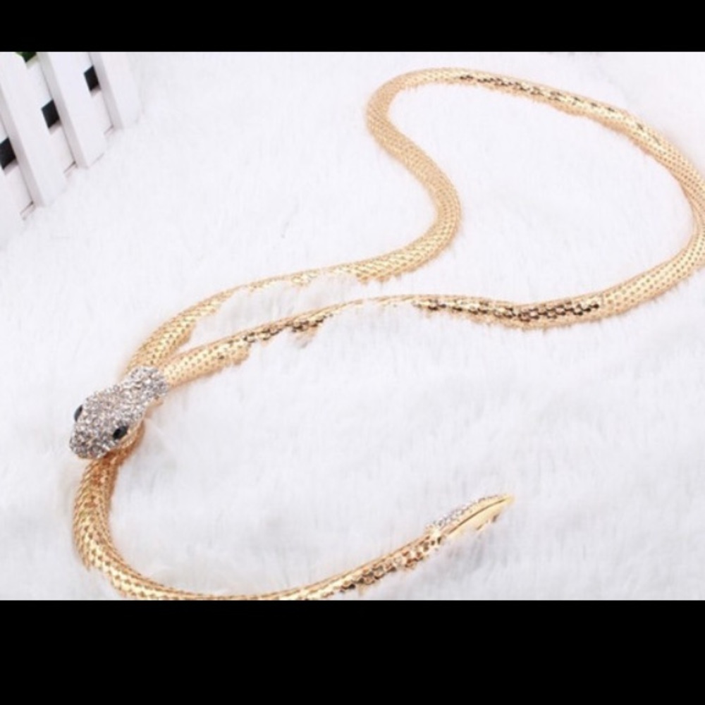 Gold Rhinestone Bling Snake Necklace π π - Picture 4 of 7