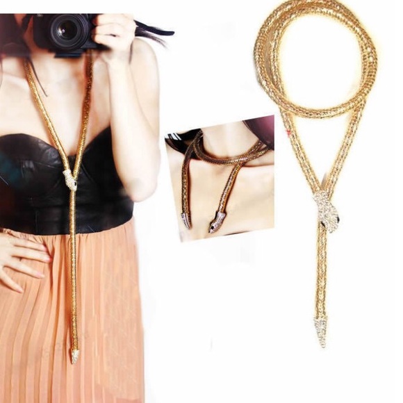 Gold Rhinestone Bling Snake Necklace 🐍 💋 - Picture 2 of 7