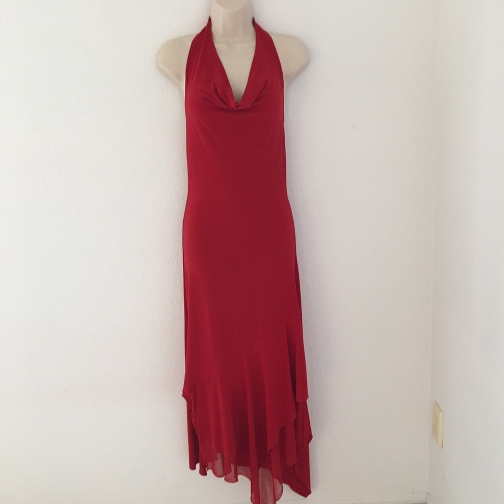 NWOT Gorgeous red midi/maxi halter dress, size M