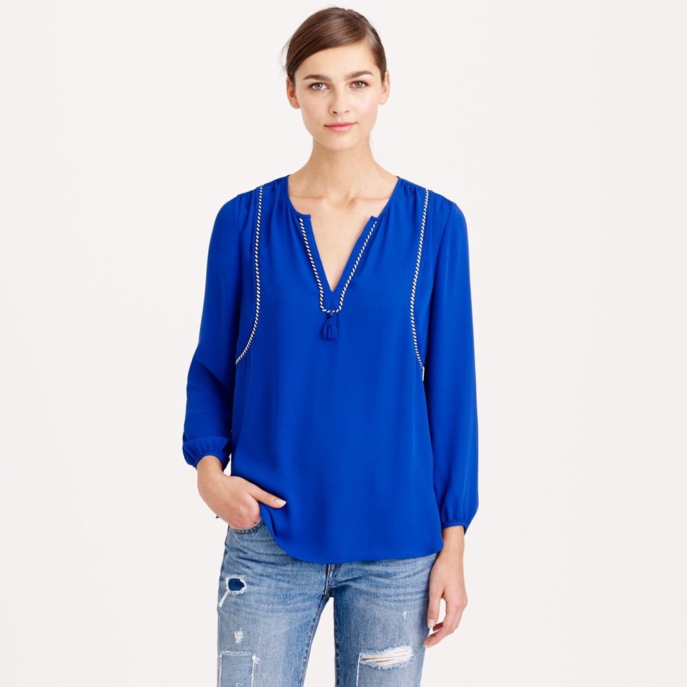 J crew tassel trim blouse