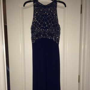 Navy Blue , high collar PROM dress