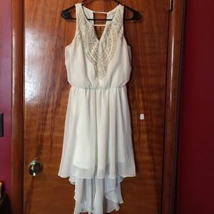 White chiffon beaded high low dress