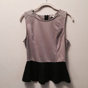 Taupe and Black Faux Leather Peplum Top