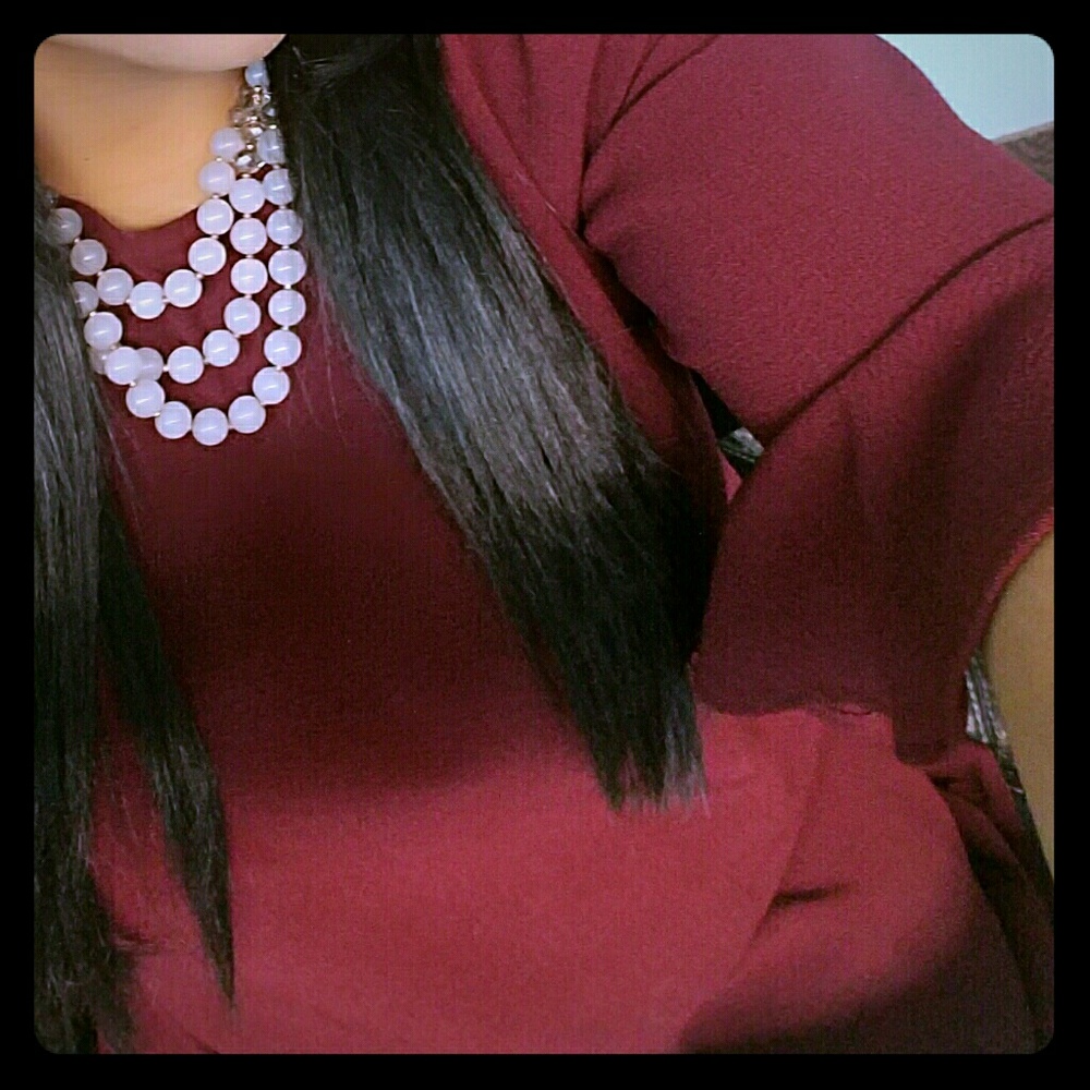 Maroon Ruffle Sleeve Shift Dress