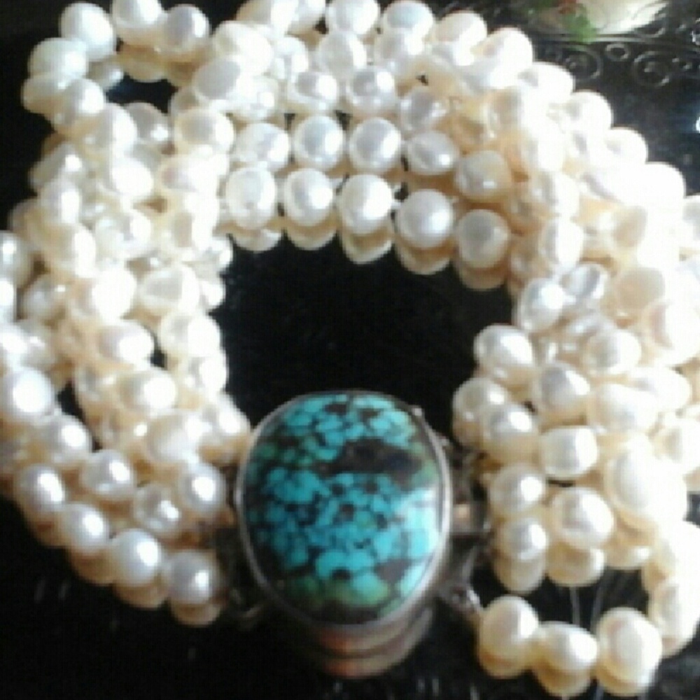 Vintage Freshwater Pearl Turquoise Bracelet
