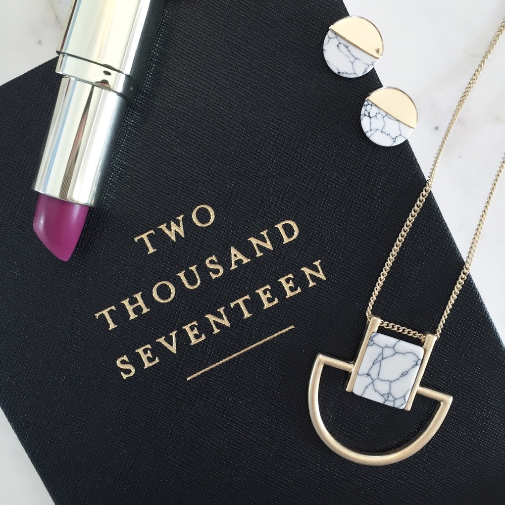 "Sutton" Earrings || White Marble & Gold Studs