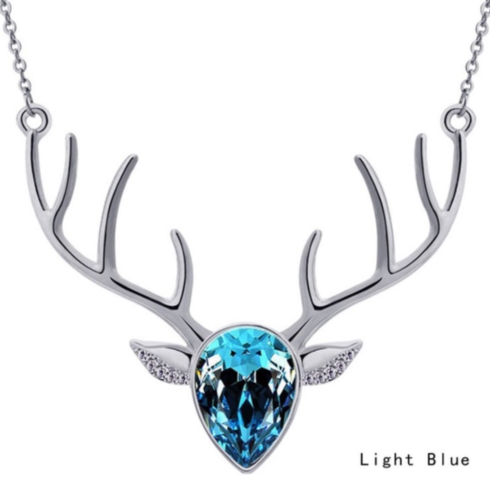Aqua and Silver Deer Necklace