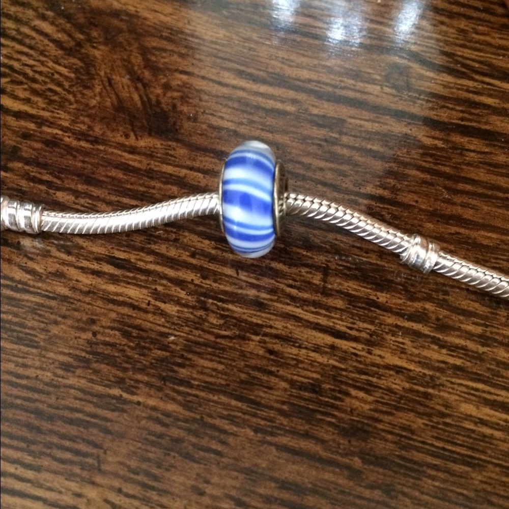 Pandora murano glass charm- blue stripes