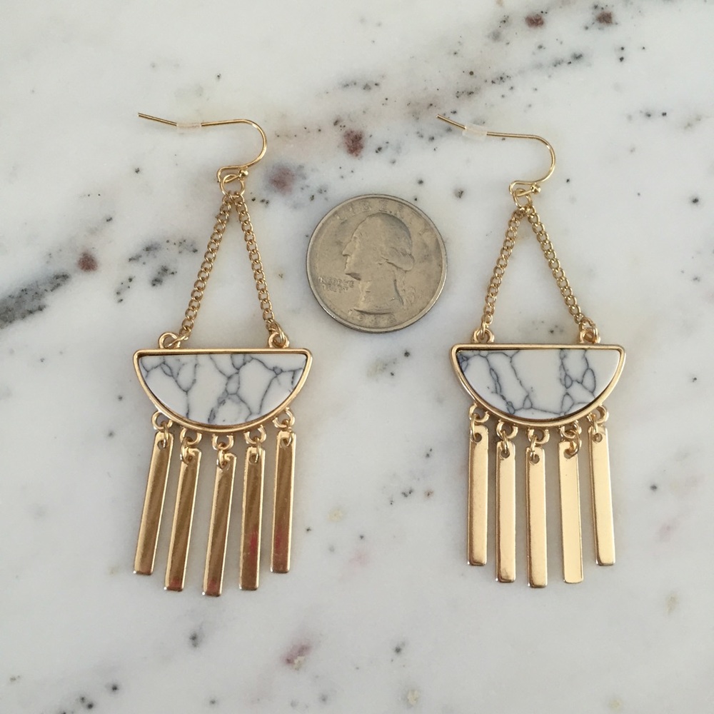 "Samaire" Earrings || White Marble & Gold Tassel - Picture 4 of 8