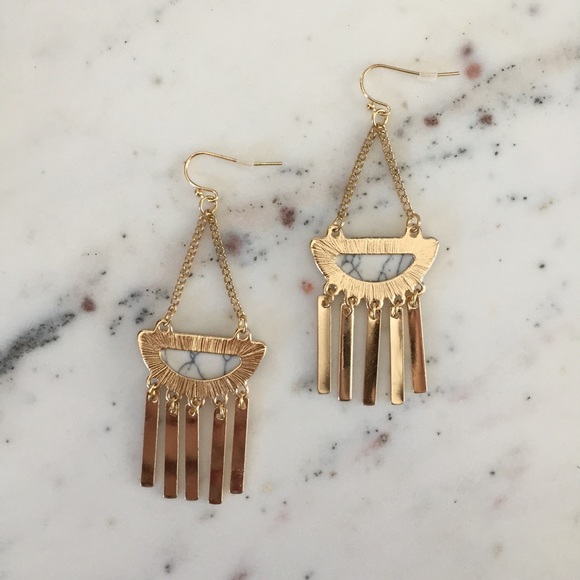 "Samaire" Earrings || White Marble & Gold Tassel - Picture 3 of 8