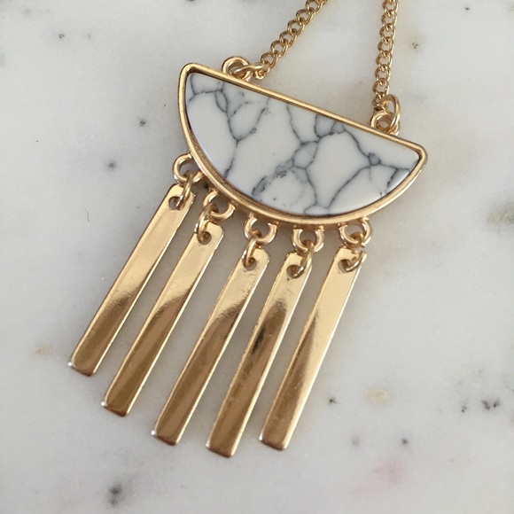 "Samaire" Earrings || White Marble & Gold Tassel - Picture 5 of 8