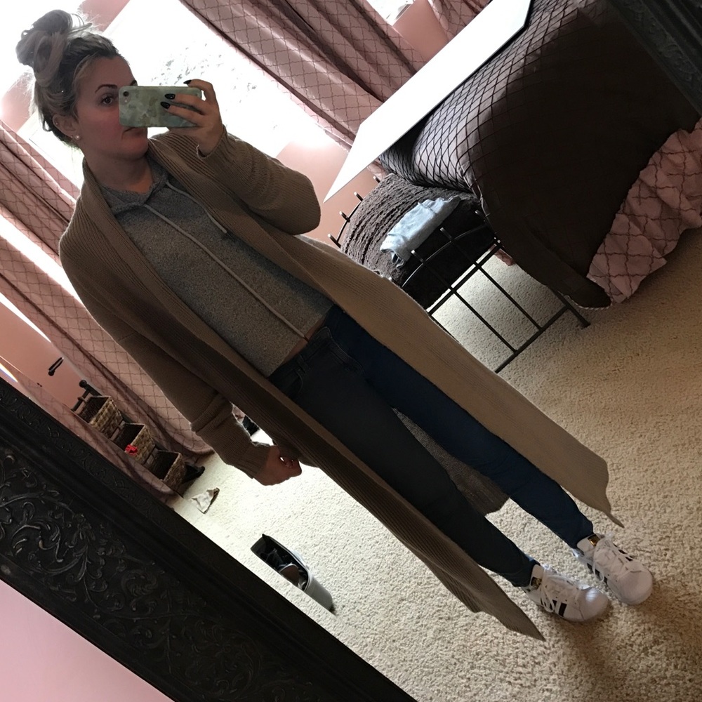 Floor length tan Knit Open Sweater
