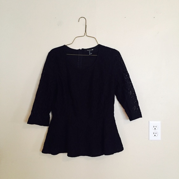 Forever 21 Tops - Black Lace Peplum Blouse