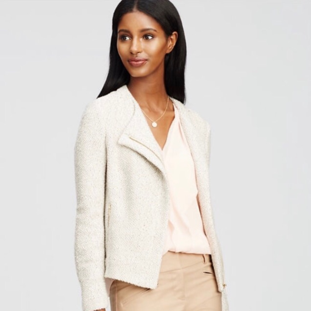 Ann Taylor Tweed Moro Jacket XS Ivory Cream