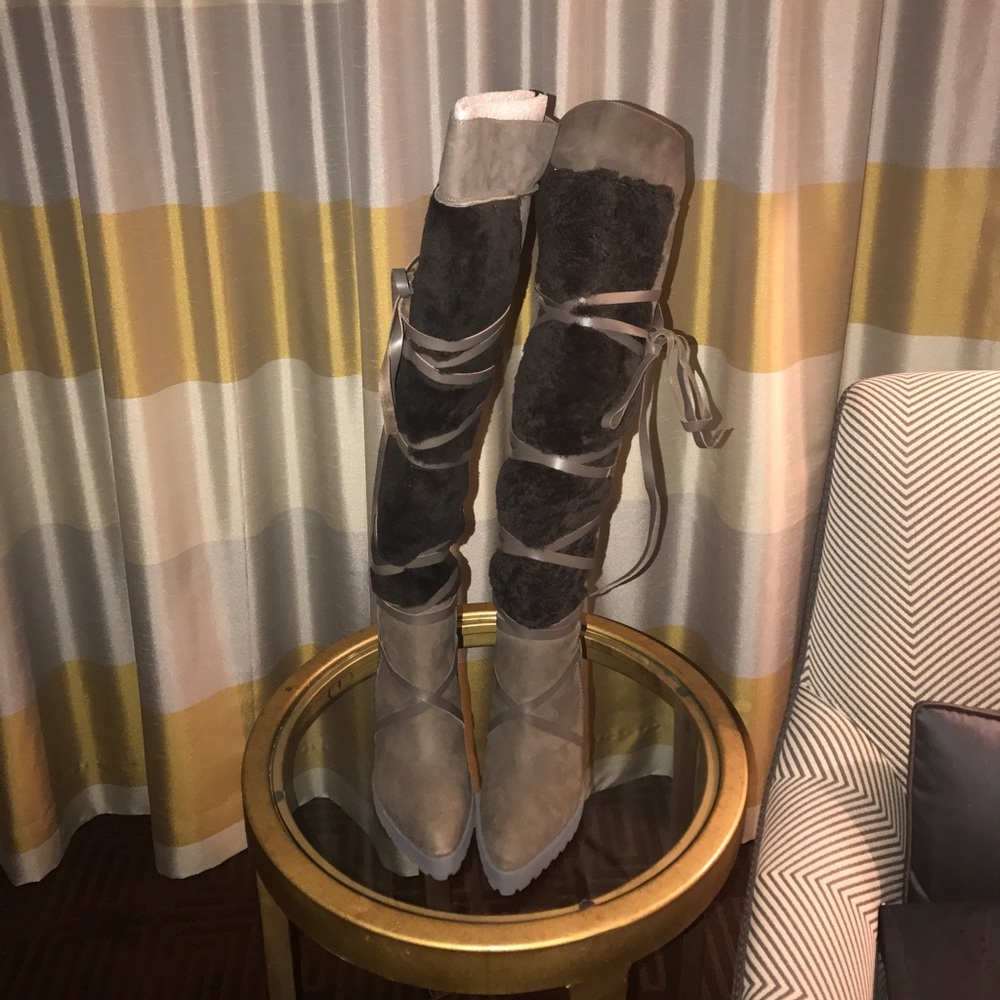 Tall suede and shearling boots