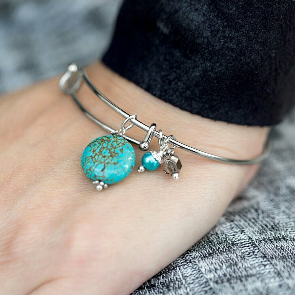 Magnesite Charm Bangle Bracelet