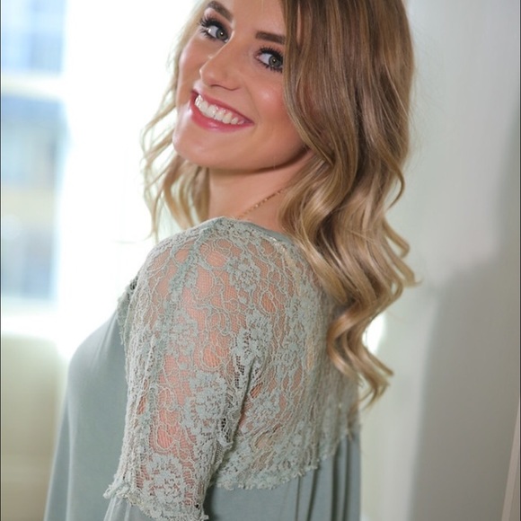Sage Green Lace Detail Tunic Top - Picture 2 of 6