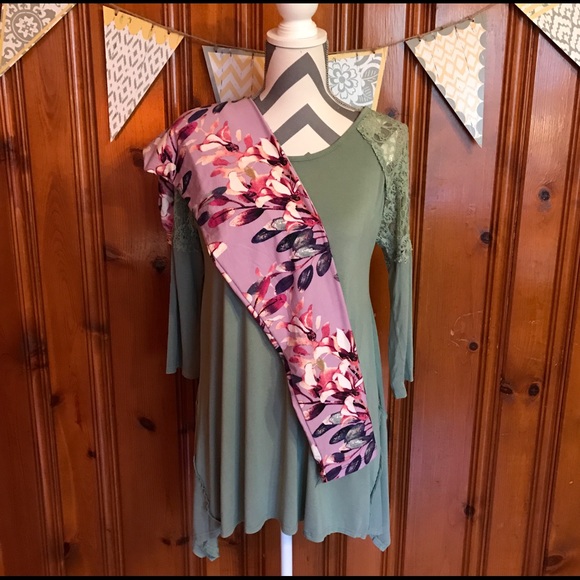 Sage Green Lace Detail Tunic Top - Picture 3 of 6