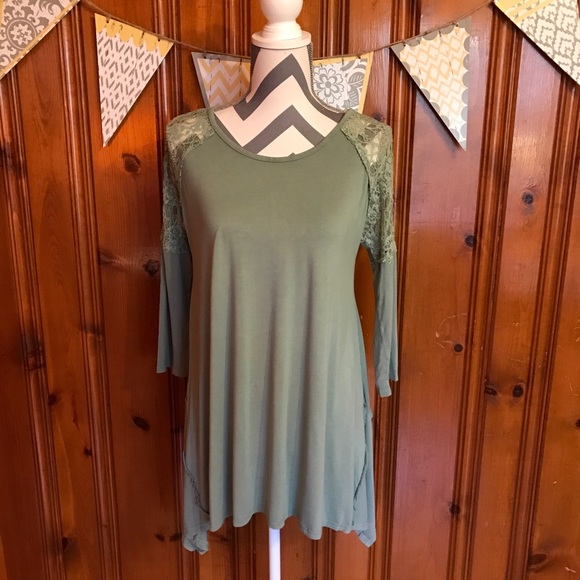 Sage Green Lace Detail Tunic Top - Picture 4 of 6