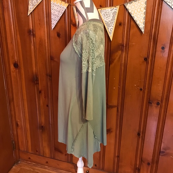 Sage Green Lace Detail Tunic Top - Picture 5 of 6
