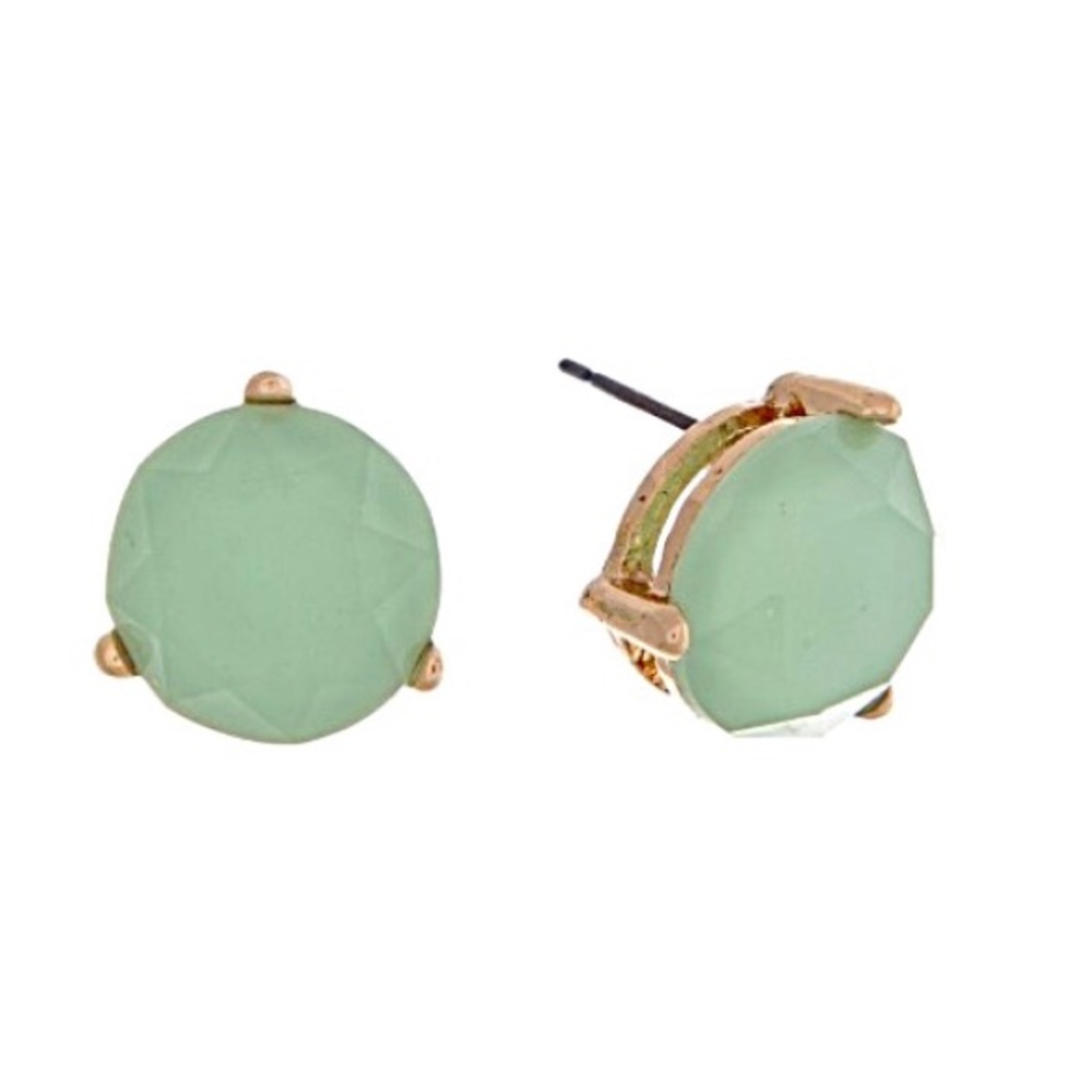 🌎👂🏼Gold Tone Faceted Round Mint Post Earrings