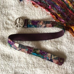 Lucky Brand Boho Patchwork Peace Sign Belt