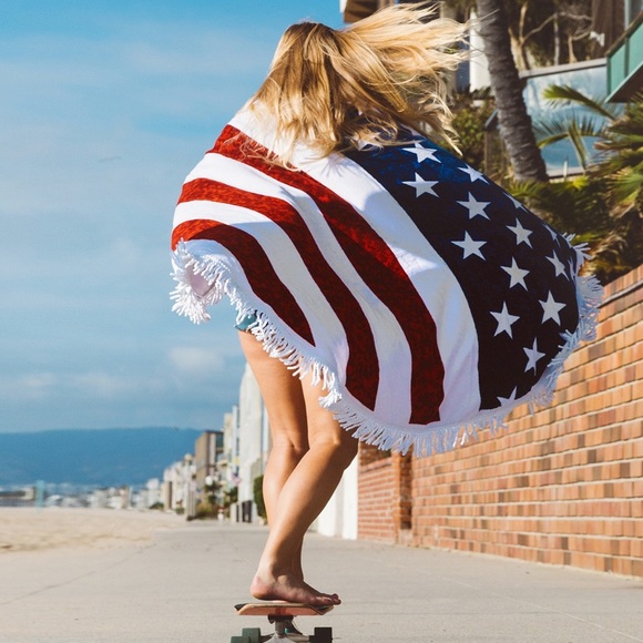 🍀ST PATTYS SALE🍀American Flag Round Blanket - Picture 2 of 7
