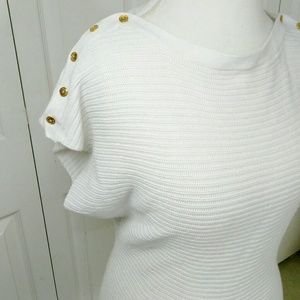 RALPH LAUREN white cotton knit top w/ GOLD buttons