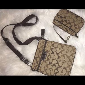Authentic Coach cross body and wristlet set.