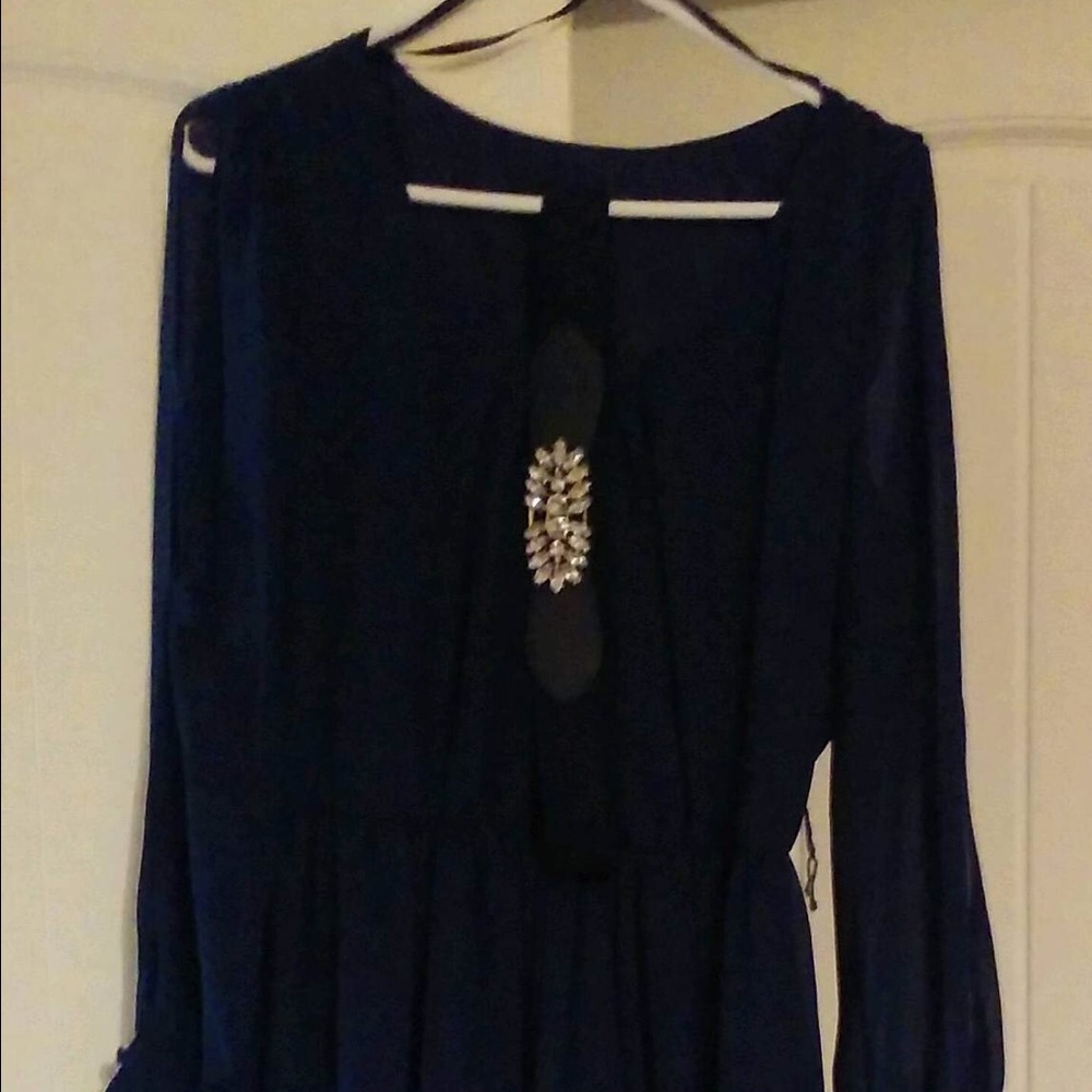 Blue dress with jeweled belt