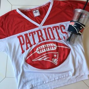 PINK NE Patriots cropped jersey