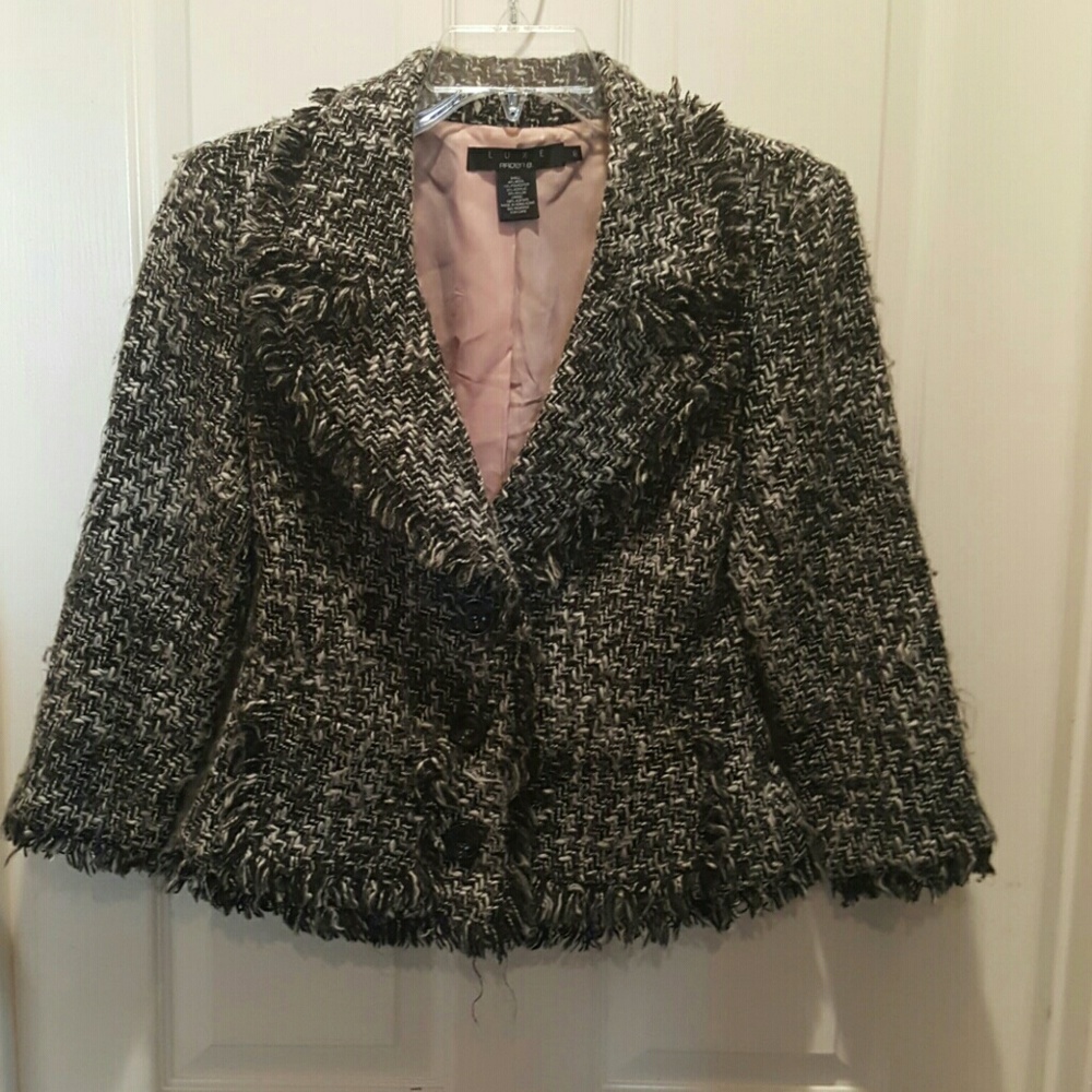 Luxe Textured Tweed Jacket with Fringe Trim
