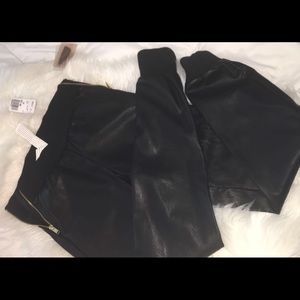 XS Black leather joggers with side zippers.