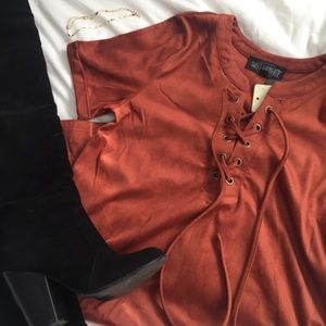 NWT laced up suede dress