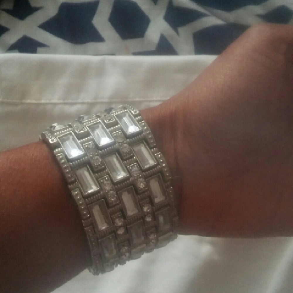 Silver and stone cuff