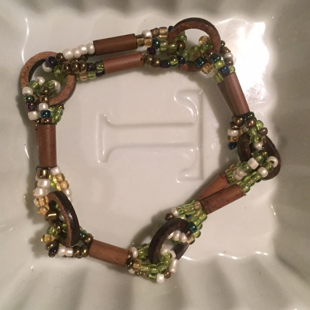 PreGiftedtoGreatPFF!Beaded&WoodStretchBohoBracelet