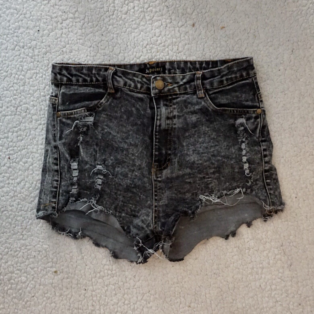 Dark Grey Acid Wash High Waisted Shorts