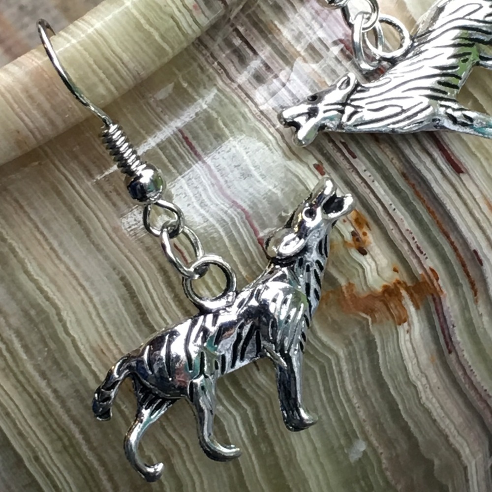 Silver wolf earrings