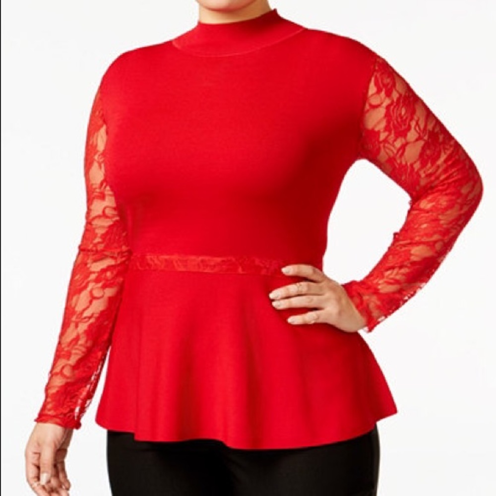 INC Red lace peplum sweater