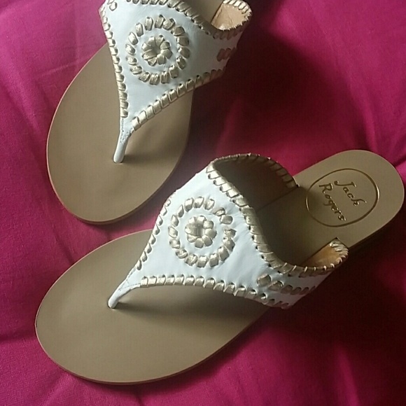 Jack Rogers Blair White Gold Thong Sandals - Picture 2 of 4
