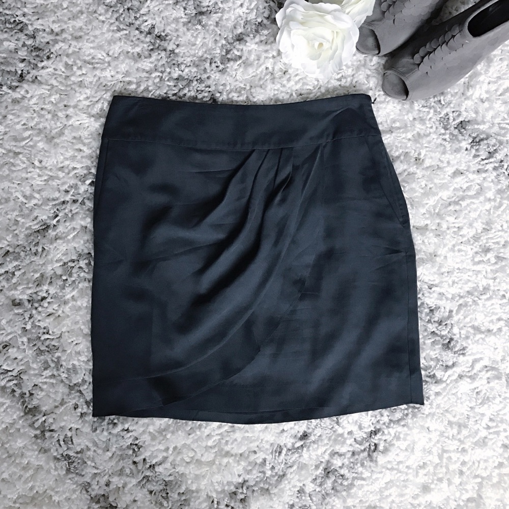 LOFT Navy Draped Ruffle Mini Skirt