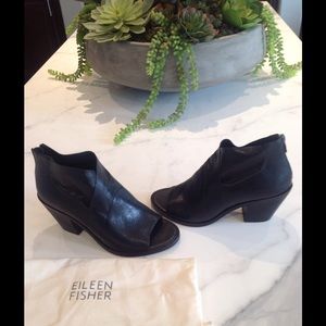 Eileen Fisher stacked heel bootie
