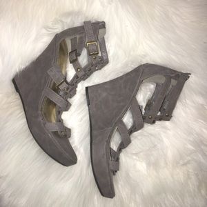 Charming Charlie grey suede wedges.