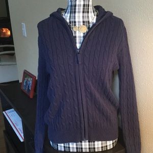 Cable knit zip up hooded sweater