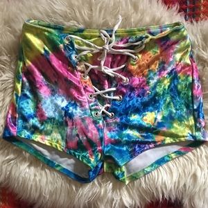 🌈 Rainbow Velvet Lace Up Booty Shorts 🌈