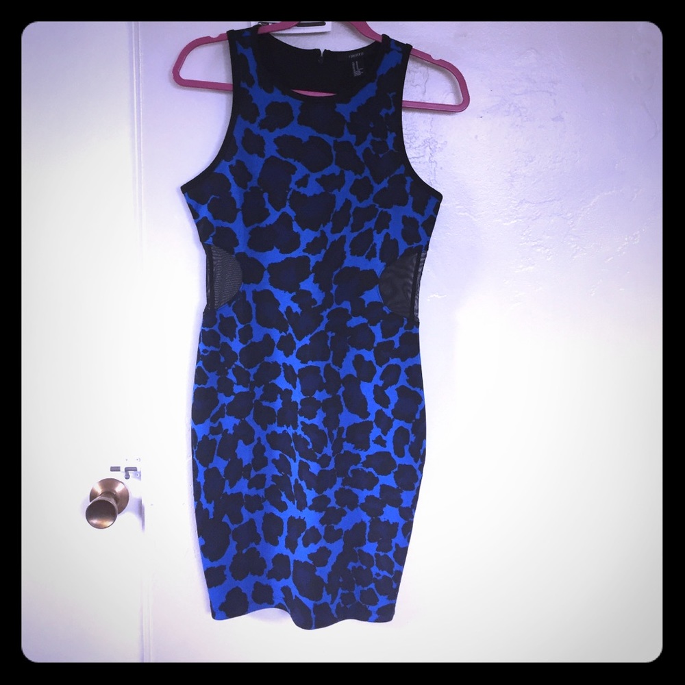 Super sexy mesh panel, blue leopard print dress